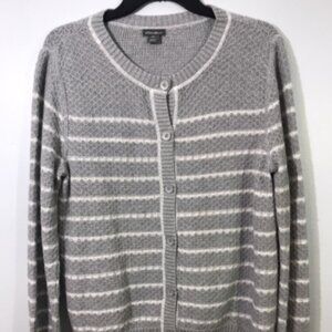 Eddie Bauer Sweater Woman's Size Large Gray Striped Cardigan